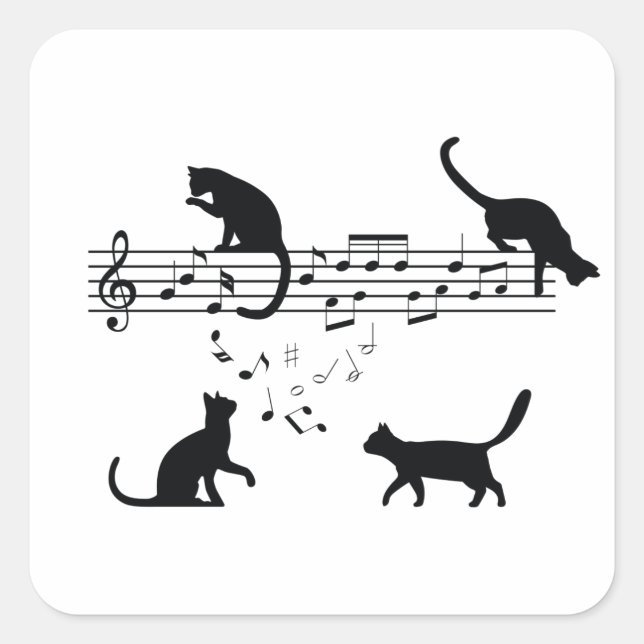 Pegatina Cuadrada Cats Playing Music Notes (Anverso)