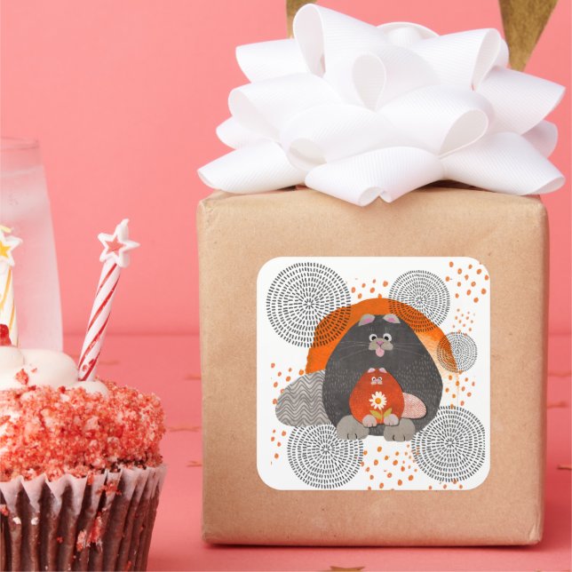 Pegatina Cuadrada CATZ PAJAMAZ pegatinas de 2 tamaños (Fiesta)