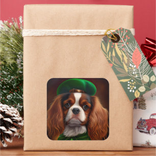 Pegatina Cuadrada Cavalier King Charles Spaniel en el Día de San Pat