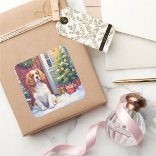 Pegatina Cuadrada Cavalier King Charles Spaniel Navidad Nevada