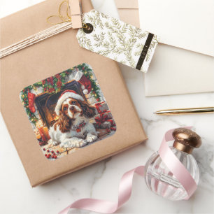 Pegatina Cuadrada Cavalier King Charles Spaniel por chimenea