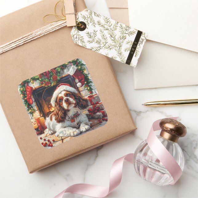 Pegatina Cuadrada Cavalier King Charles Spaniel por chimenea (Regalar)