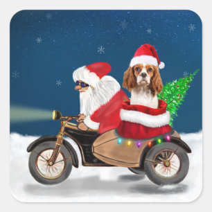 Pegatina Cuadrada Cavalier King Dog Navidades Santa Claus