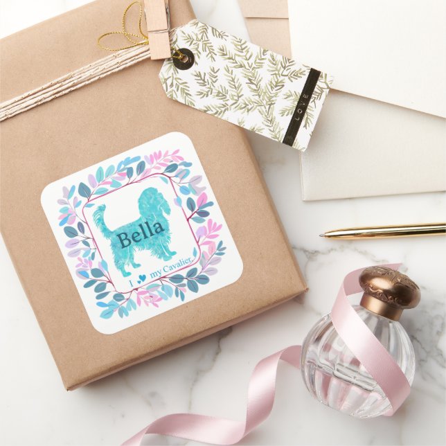 Pegatina Cuadrada Cavalier Sticker – Personalized Pastel Blue Gift (Regalar)