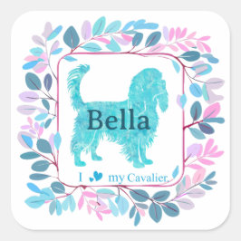Pegatina Cuadrada Cavalier Sticker – Personalized Pastel Blue Gift