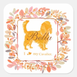 Pegatina Cuadrada Cavalier Sticker - Personalized Pastel Orange Gift