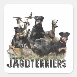 Pegatina Cuadrada Caza con Jagdterriers , arte