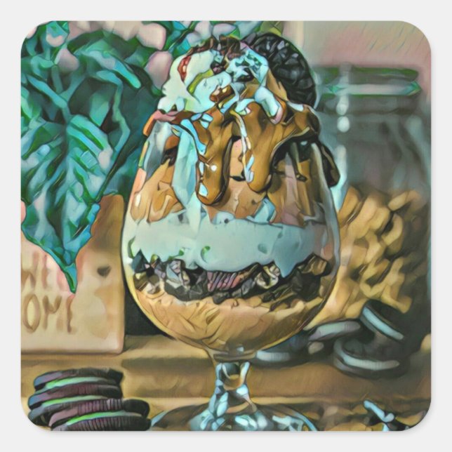 Pegatina Cuadrada Caza de helados de chocolate fundido (Anverso)