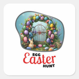 Pegatina Cuadrada Caza de huevos de Pascua - País