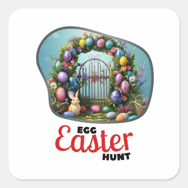 Pegatina Cuadrada Caza de huevos de Pascua - País (Anverso)