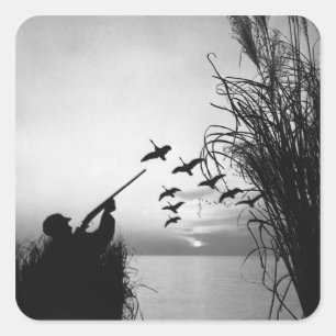 Pegatina Cuadrada Caza del pato del hombre