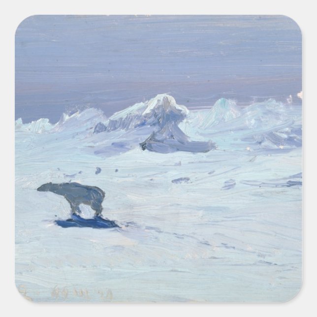 Pegatina Cuadrada Caza polar de osos en Noche de la Luna, 1899 (Anverso)