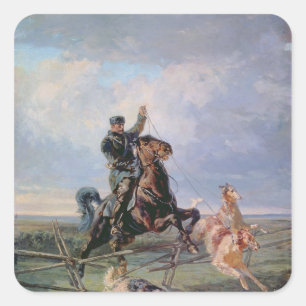 Pegatina Cuadrada Cazador con los Borzois, 1872