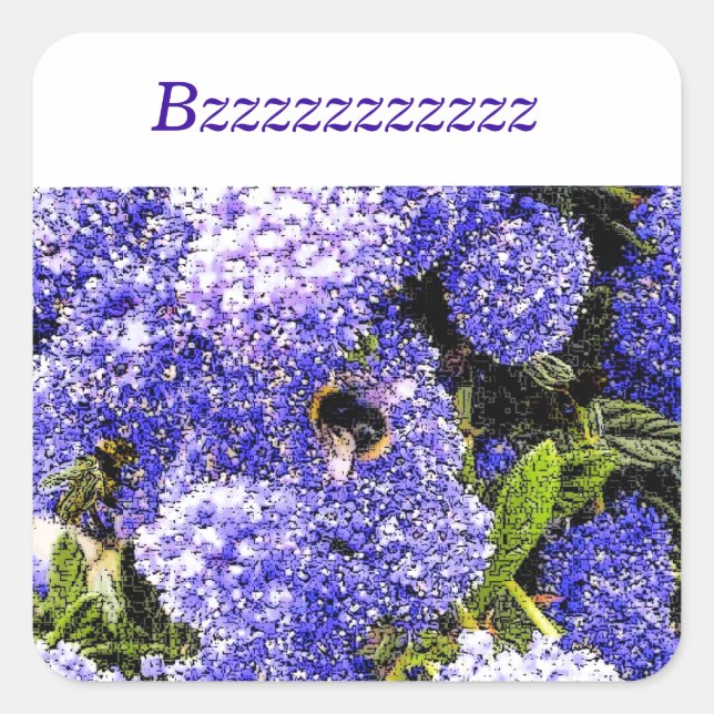 Pegatina Cuadrada Ceanothus Lilac Flower Bee (Anverso)