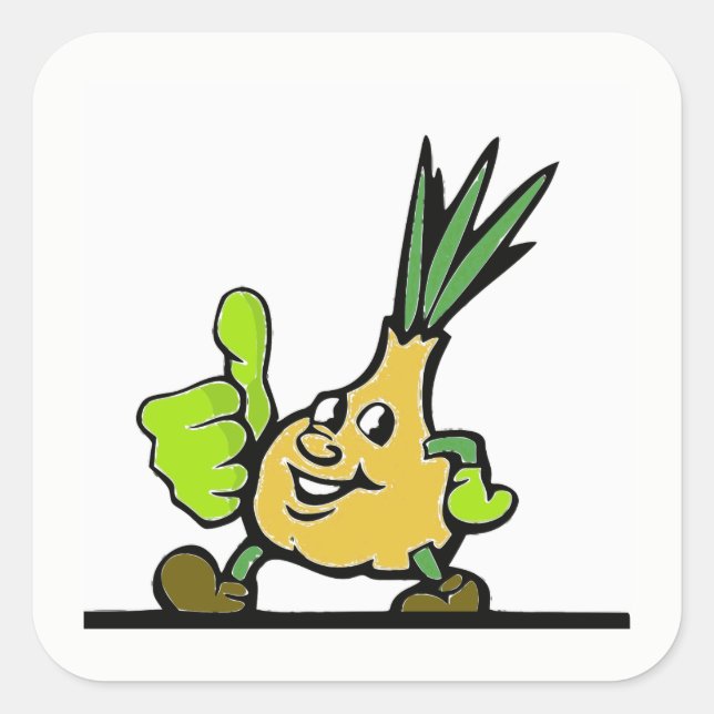 Pegatina Cuadrada Cebolla con los dedos hacia arriba (Anverso)