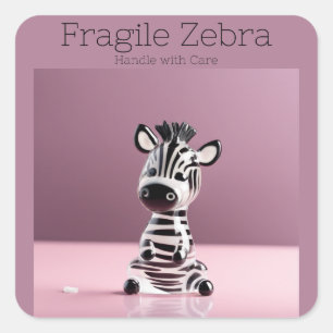 Pegatina Cuadrada Cebra frágil: Manejar con cuidado