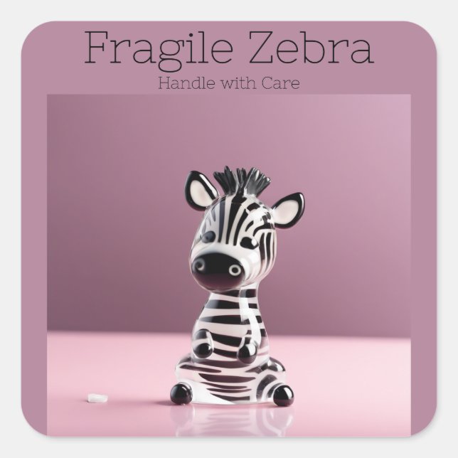 Pegatina Cuadrada Cebra frágil: Manejar con cuidado (Anverso)