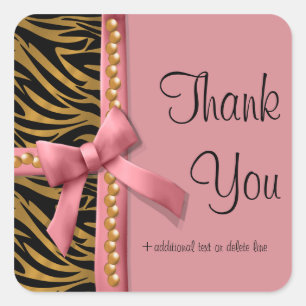 Pegatina Cuadrada Cebra Rosa Y Oro Con Perlas