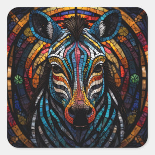 Pegatina Cuadrada Cebra vibrante de mosaico