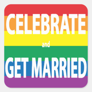 Pegatina Cuadrada Celebra casarte, el amor gana, LBGT