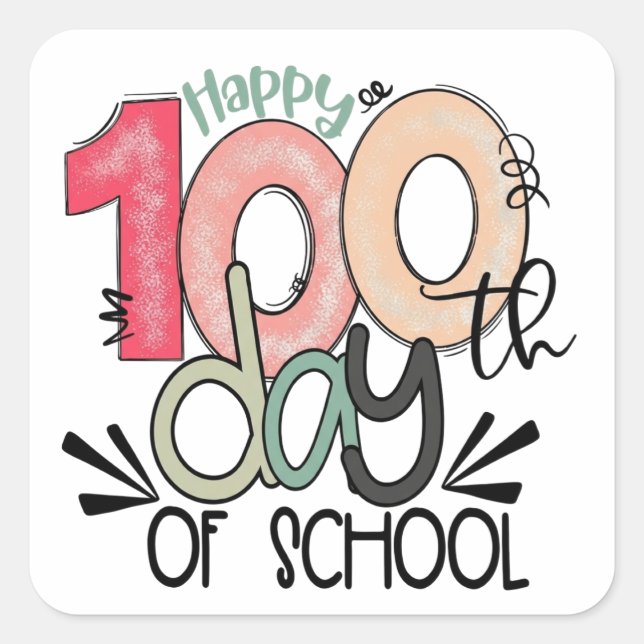 Pegatina Cuadrada celebración de 100 días de escuela (Anverso)