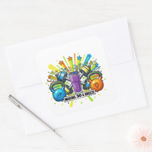 Pegatina Cuadrada Celebración de Batido de Fitness Personalizable