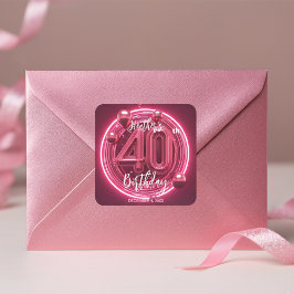 Pegatina Cuadrada Celebración de cumpleaños número 40 con rosa vibra
