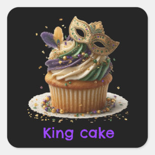 Pegatina Cuadrada Celebración de Cupcake Mascarado de Mardi Gras
