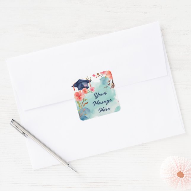 Pegatina Cuadrada Celebración de graduación de color de agua (Sobre)