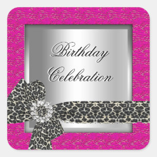 Pegatina Cuadrada Celebración de la fiesta de cumpleaños del leopard