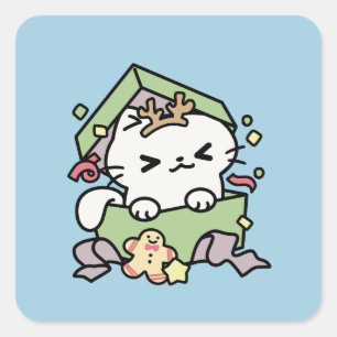 Pegatina Cuadrada Celebración de los navidades con un gato moro