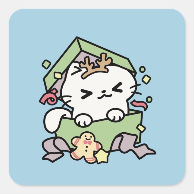 Pegatina Cuadrada Celebración de los navidades con un gato moro (Anverso)