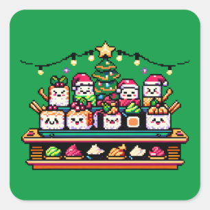 Pegatina Cuadrada Celebración de Navidades de sushi - Diseño festivo