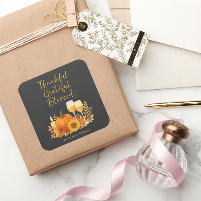 Pegatina Cuadrada Celebración de otoño - Elegante Día de Acción de G (Regalar)