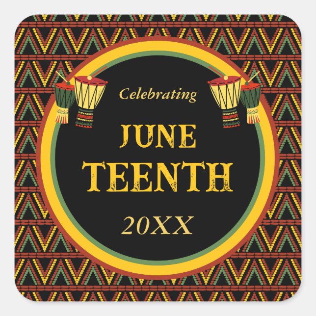 Pegatina Cuadrada Celebración del 11 de junio con patrones africanos (Anverso)