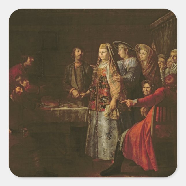 Pegatina Cuadrada Celebración del acuerdo Boda, 1777 (Anverso)