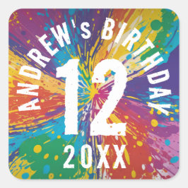 Pegatina Cuadrada Celebración del cumpleaños de Guay Rainbow Blast P