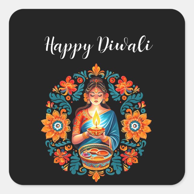 Pegatina Cuadrada Celebración del Diwali (Anverso)