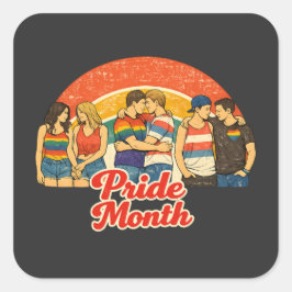 Pegatina Cuadrada Celebración del Mes del Orgullo LGBTQ Retro Vintag