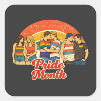 Pegatina Cuadrada Celebración del Mes del Orgullo LGBTQ Retro Vintag