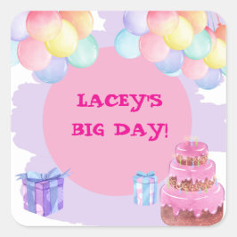 Pegatina Cuadrada Celebración dulce: cumpleaños morado