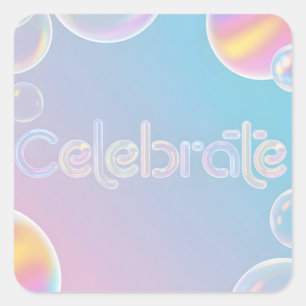 Pegatina Cuadrada Celebración holográfica: tipografía "Celebrar"