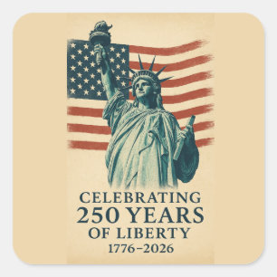 Pegatina Cuadrada Celebración Patriótica de la Libertad de 250 Años 