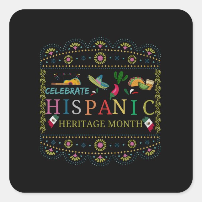 Pegatina Cuadrada Celebrar el diseño del mes del patrimonio hispano (Anverso)