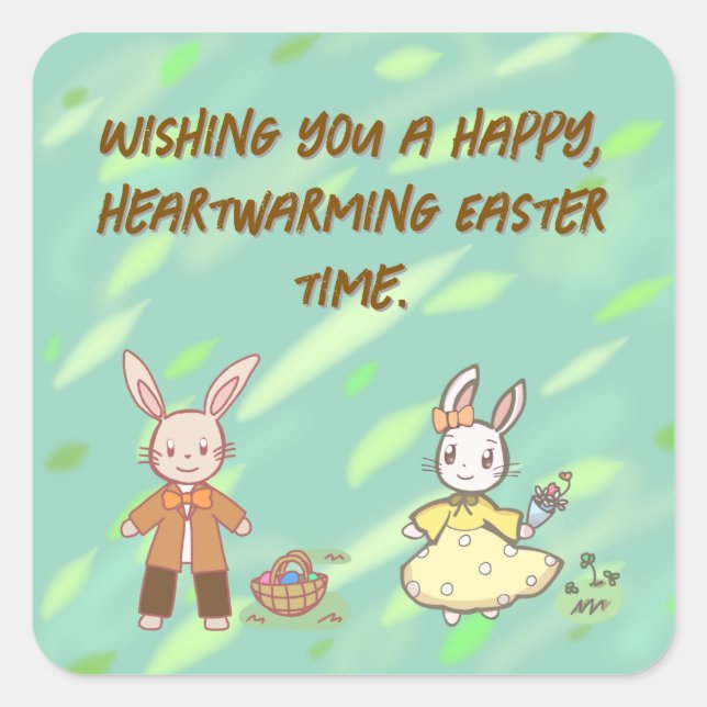 Pegatina Cuadrada Celebrate Spring with Our Adorable Easter Bunnyシール (Anverso)