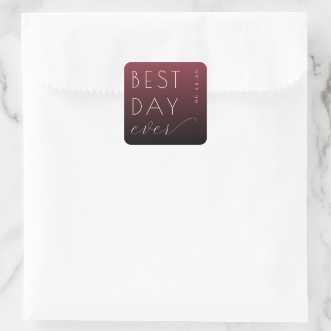 Pegatina Cuadrada Celebratory Maroon Modern Wedding Sticker (Bolso)