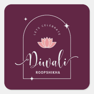Pegatina Cuadrada Celebremos Diwali Elegante Personalizable