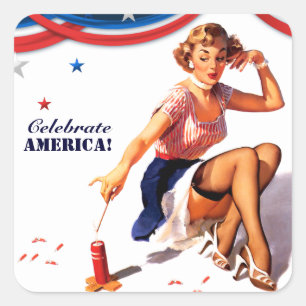 Pegatina Cuadrada Celebremos Estados Unidos. 4 de julio de estropaje