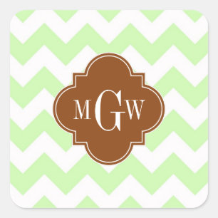 Pegatina Cuadrada Celería Whats Chevron Brown Quatrefoil 3 Monograma