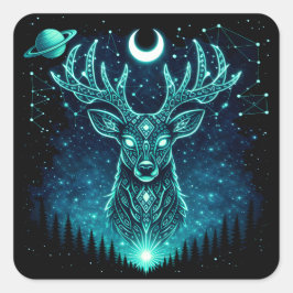 Pegatina Cuadrada Celestial Deer – Starlit Grace Wildlife Galaxy